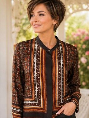 A.L.C.💥SILK 100%Multicolor Patterned Blouse OVERSIZED Size 4
